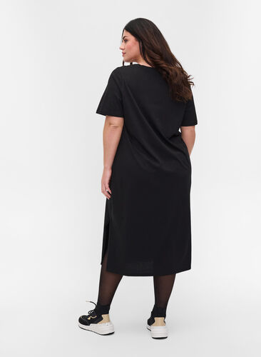 Katoenen t-shirt jurk met 2/4 mouwen, Black, Model image number 1