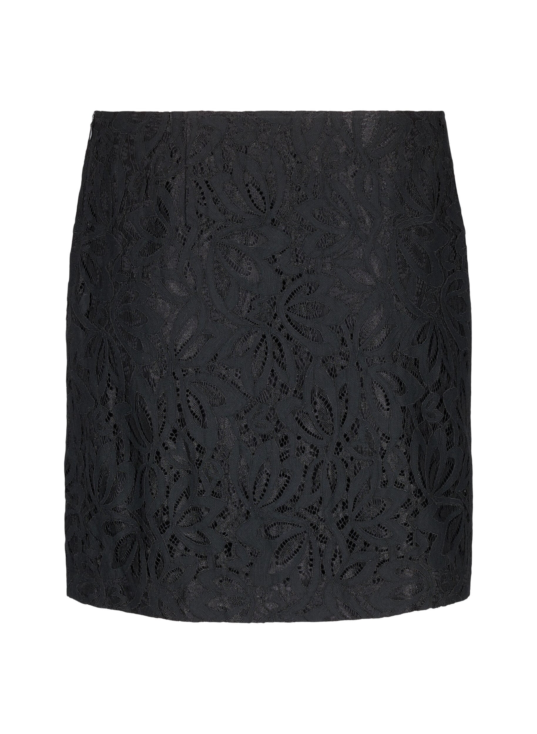 Zizzi Korte kanten rok, Black, Packshot image number 1