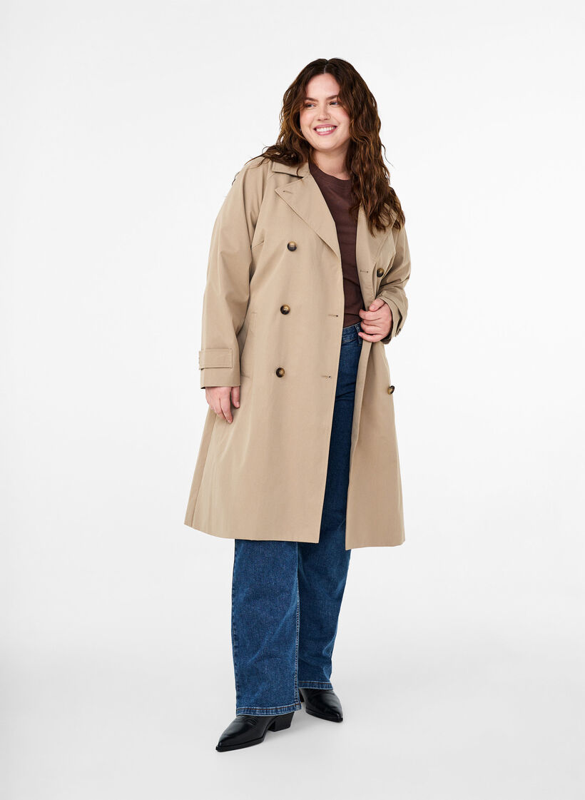 Klassieke lange trenchcoat met riem, Chinchilla, Model image number 3