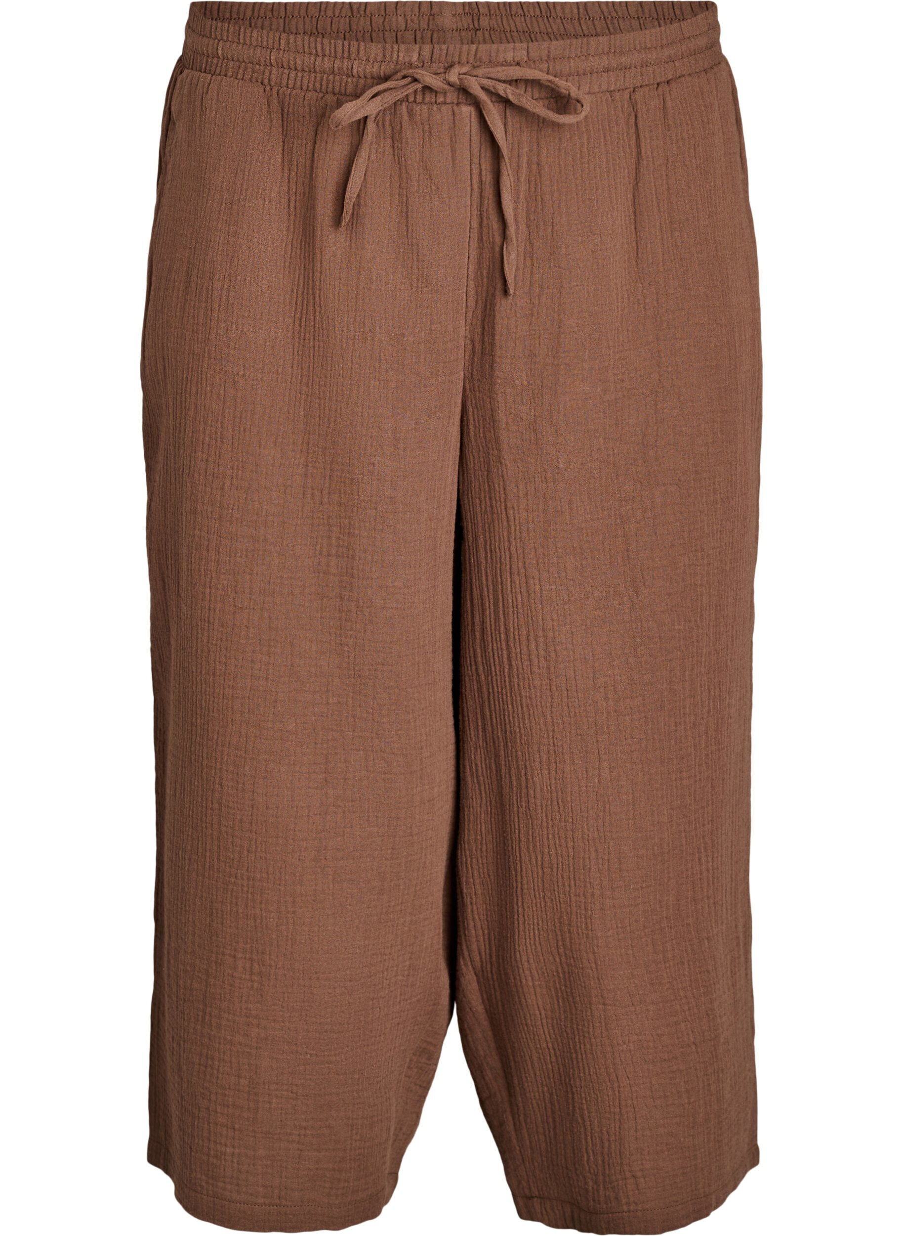 ZizziCulotte broek van katoen met hoge taille, Bruin, Packshot image number 0