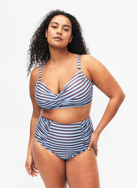 Bikinibroekje met hoge taille en strepen, BlueBrown Stripe AOP, Model