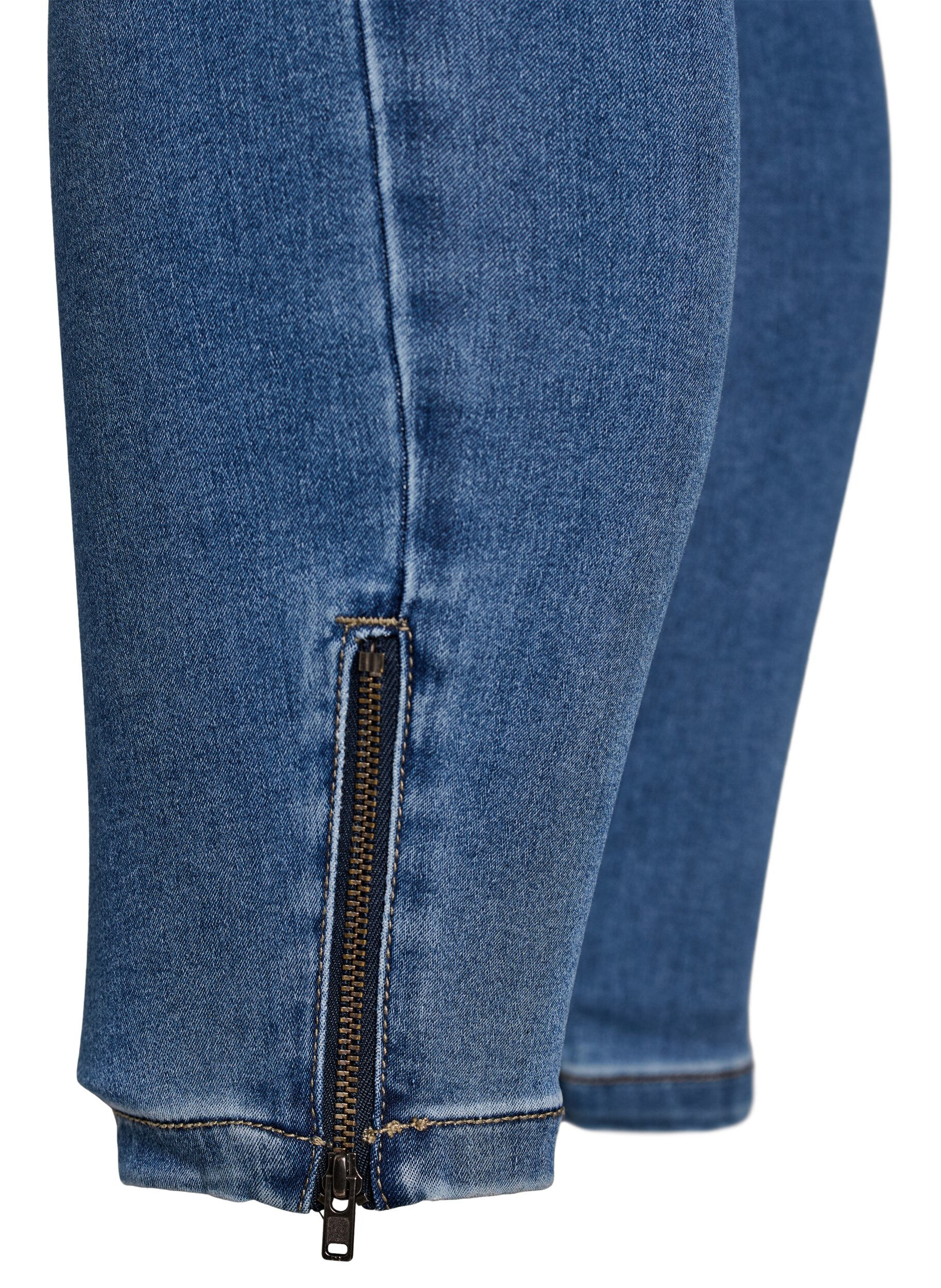 Zizzi Gecropte Amy jeans met ritssluiting details, Blauw, Packshot image number 4
