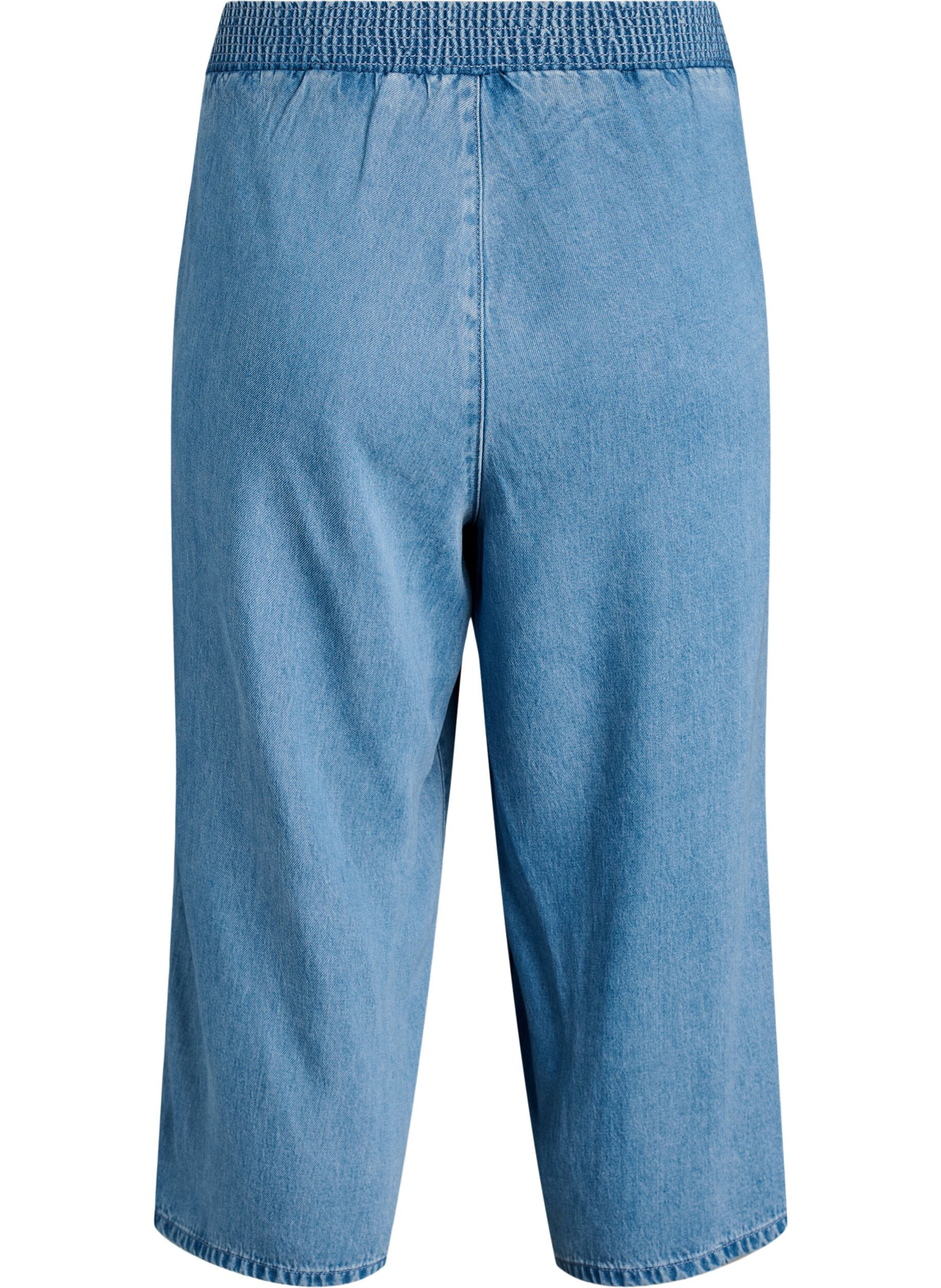 Zizzi Lyocell culotte broek met wijde pijpen en denimlook, Blauw, Packshot image number 1