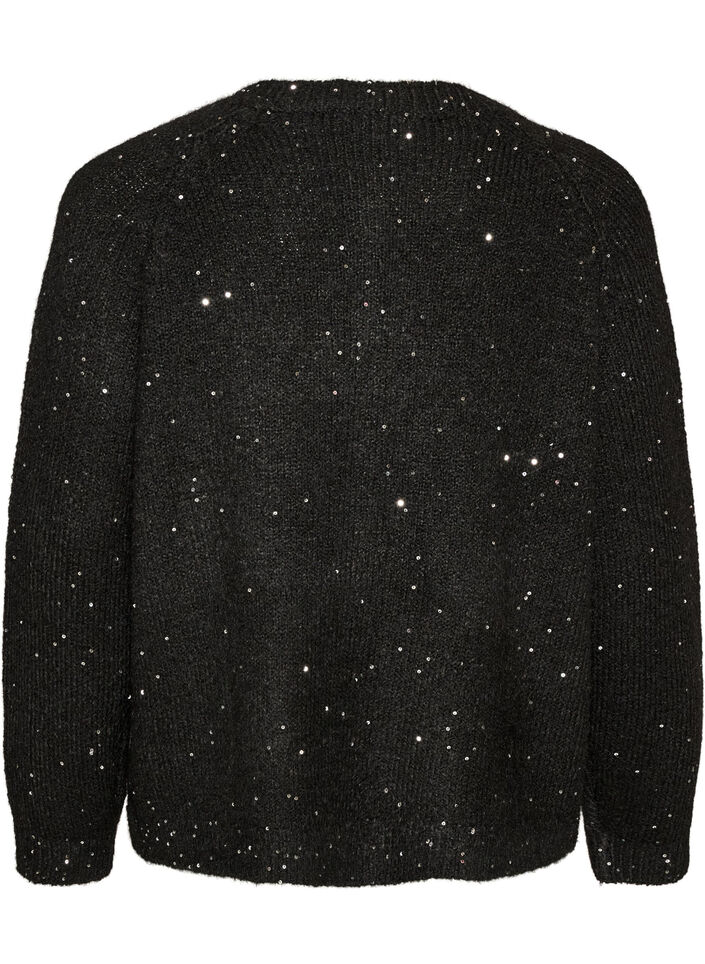 Cardigan met pailletten en knopen, Zwart, Packshot image number 1