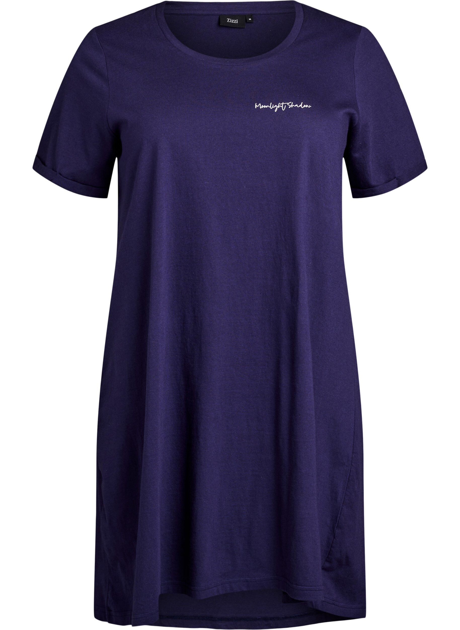 Zizzi Lang nachthemd-T-shirt in biologisch katoen met print, Blauw, Packshot image number 0