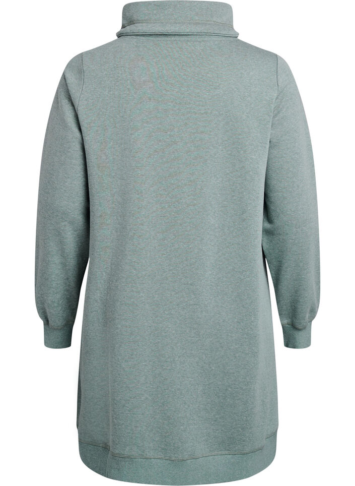 Kort sweatshirt jurk met hoge kraag en zakken, Groen, Packshot image number 1