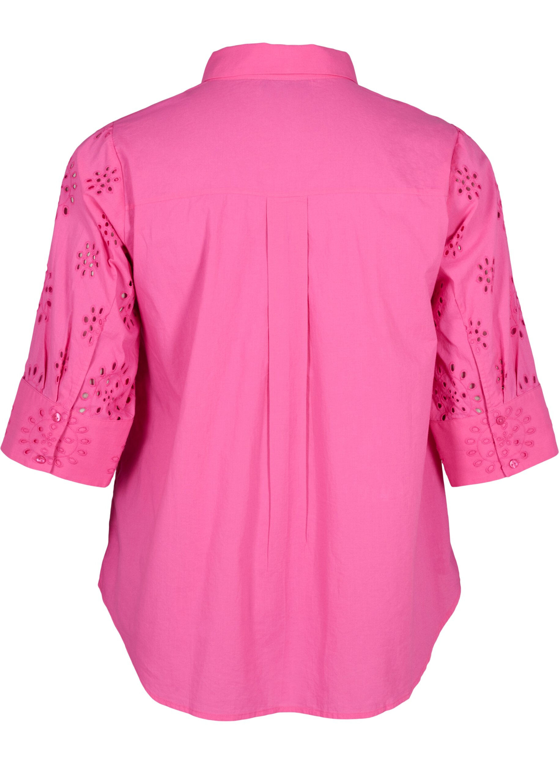 Zizzi Shirtblouse met Engels borduurwerk en 3/4-mouwen, Raspberry Rose, Packshot image number 1