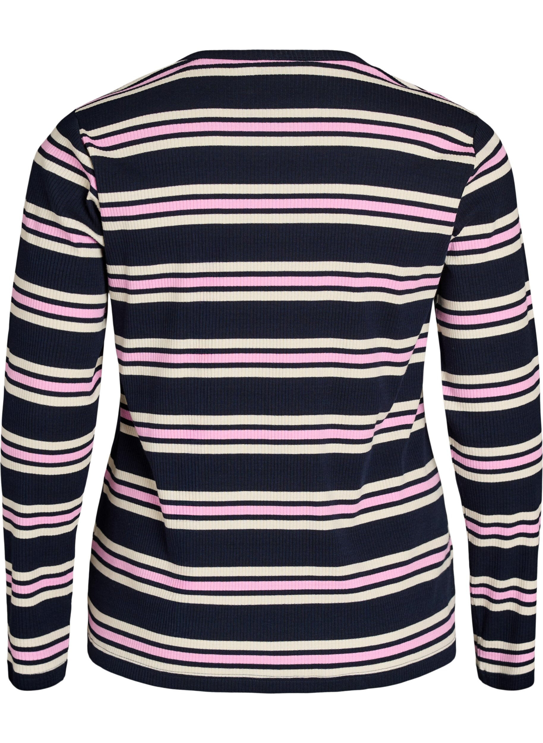 ZizziNachtbovenstuk met lange mouwen in geribde jersey met strepen, Blauw, Packshot image number 1