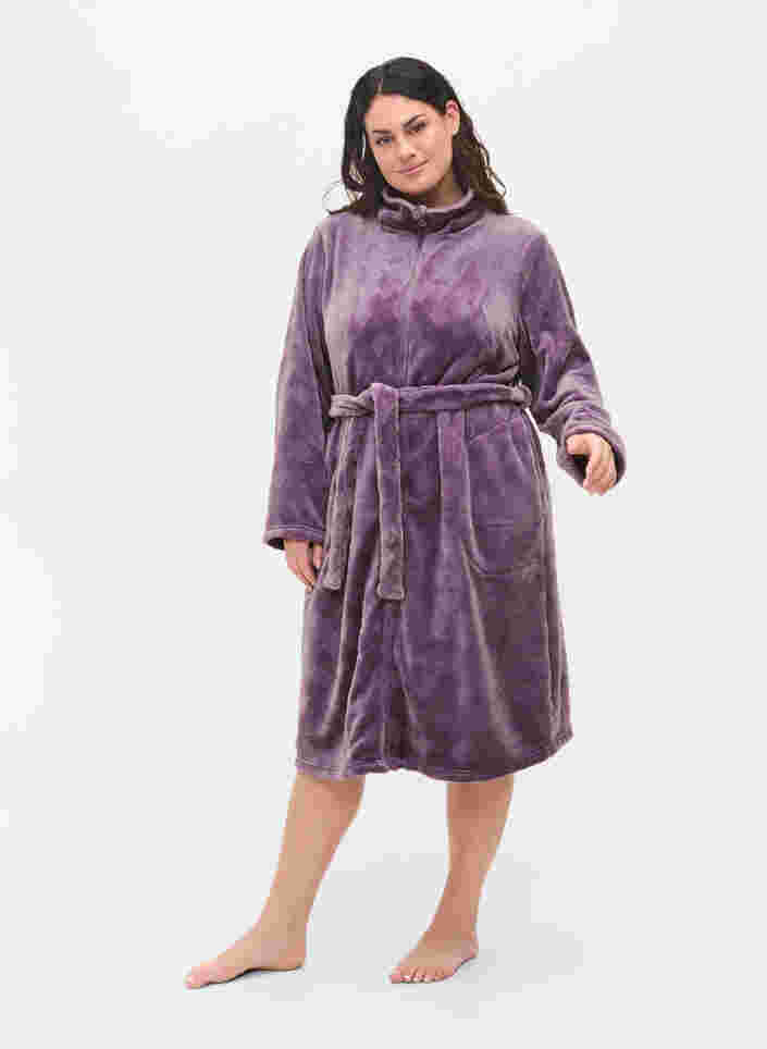 Badjas met rits en zakken, Vintage Violet, Model image number 2