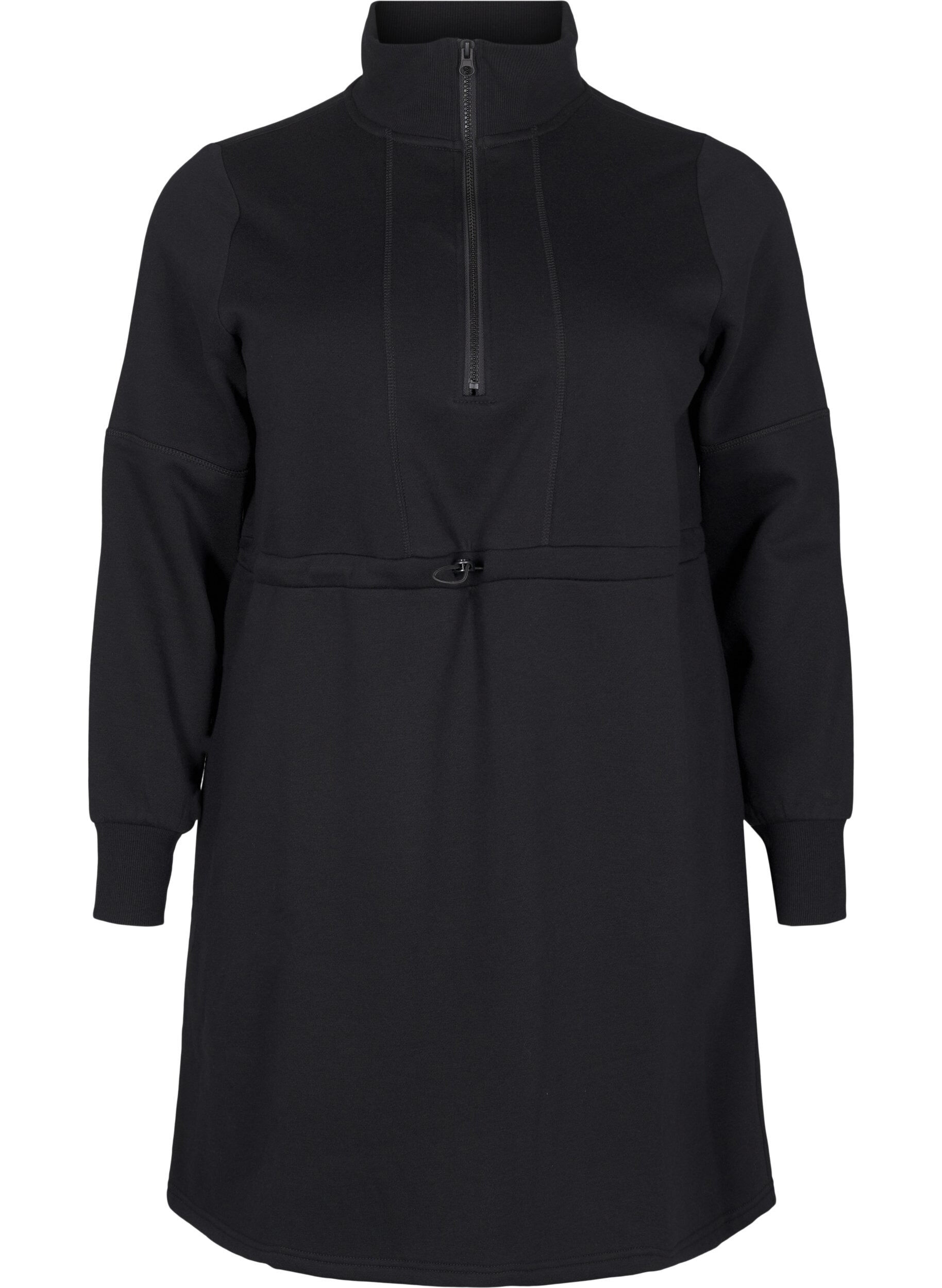 Zizzi Korte sweatshirt jurk met een col en verstelbare taille, Black, Packshot image number 0