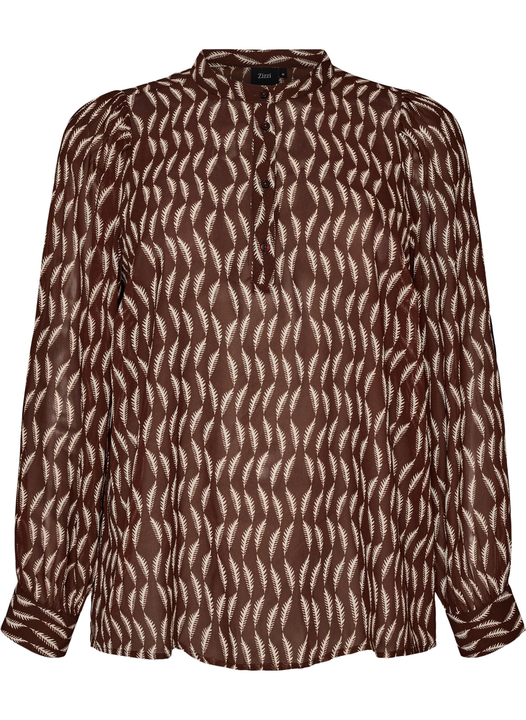 ZizziBlouse met all-overprint en korte knoopsluiting, Bruin, Packshot image number 0
