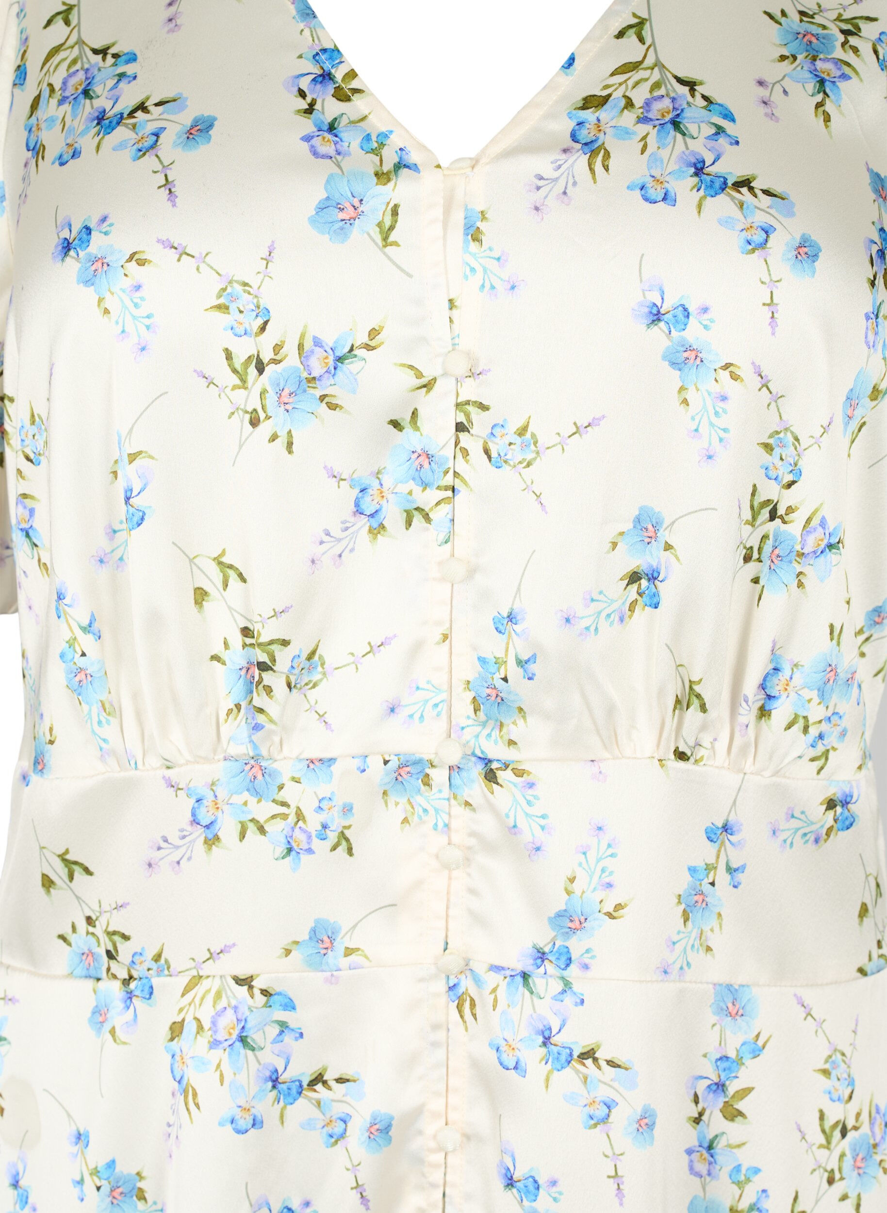 Zizzi Satijnen jurk met pofmouwen en bloemenprint, Off White Blue Fl., Packshot image number 2