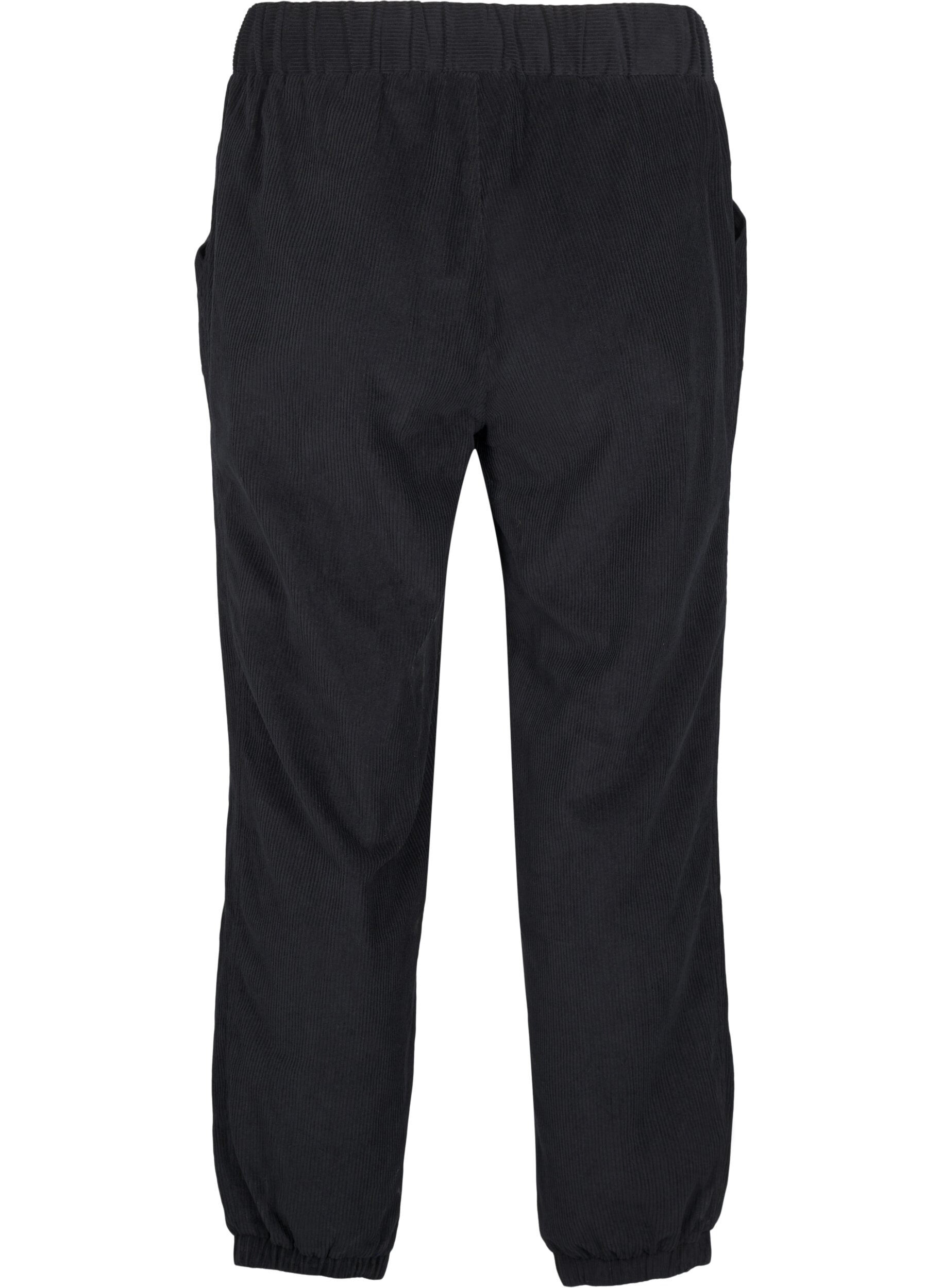 Zizzi Corduroy broek met een elastische tailleband, Zwart, Packshot image number 1