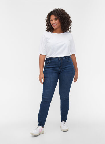 Amy jeans mer hoge taille en stretch technology , Blue denim, Model image number 0