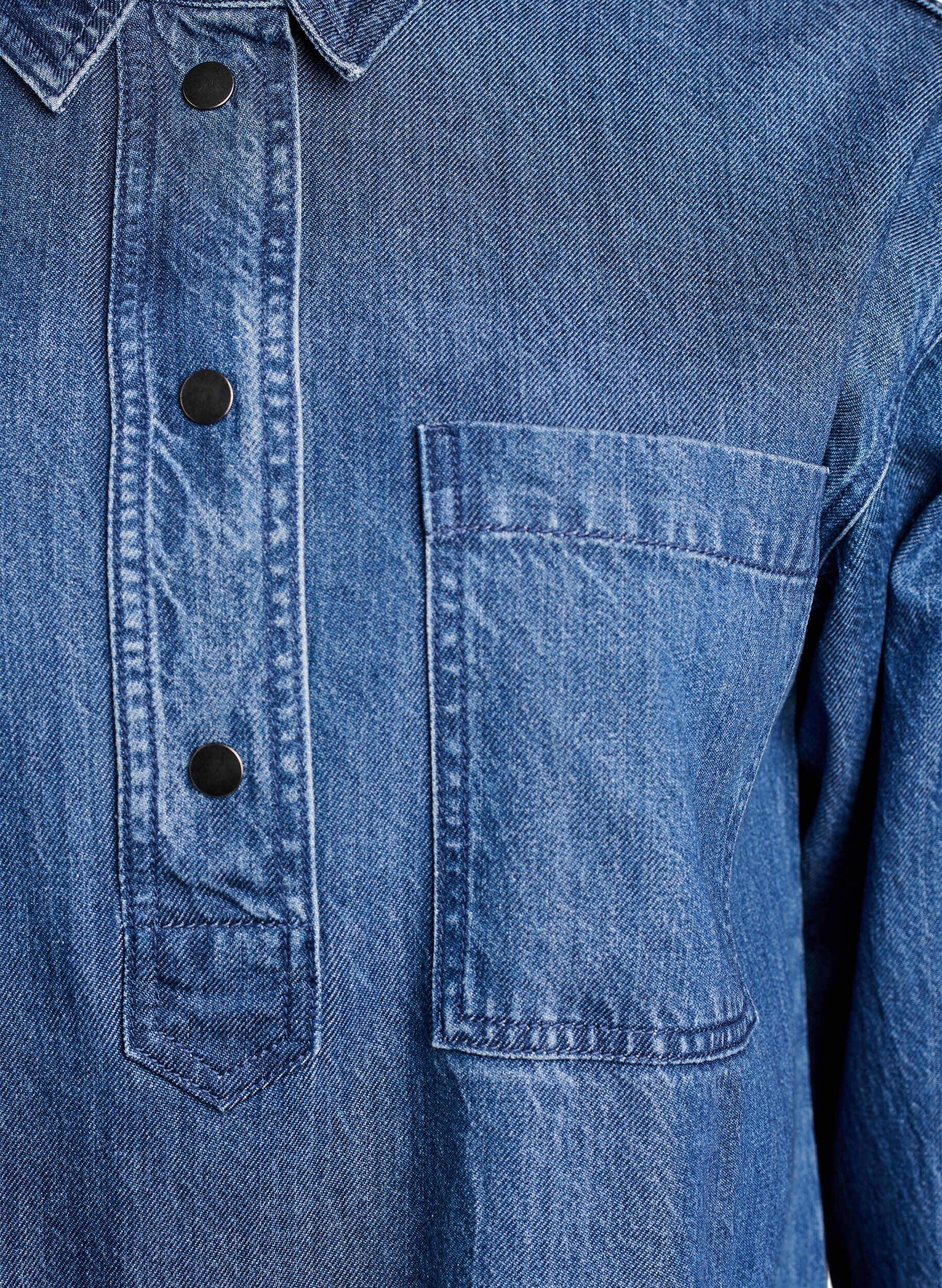Zizzi Los denimshirt met 3/4-mouwen, Blauw, Packshot image number 2