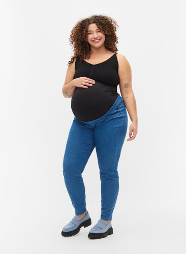 Zwangerschapsjegging met achterzakken, Blue denim, Model image number 0