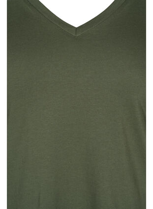 T-shirt in biologisch katoen met v-hals, Thyme, Packshot image number 2