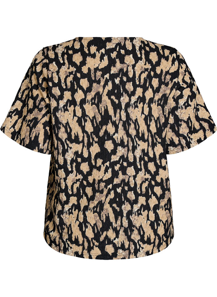 Blouse met korte mouwen met patroon, Zwart, Packshot image number 1