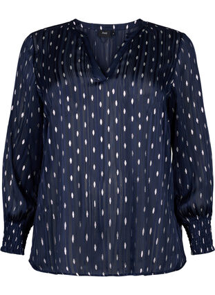 Bedrukte blouse met smok en v-hals, Night Sky w. Silver, Packshot image number 0