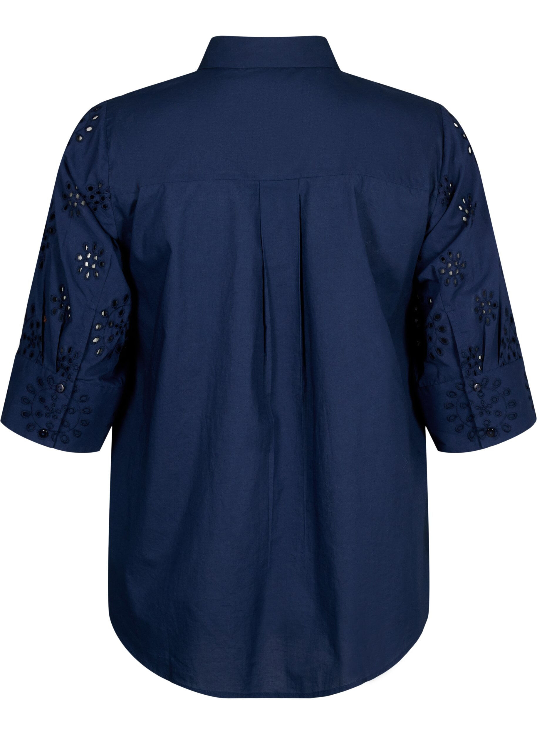 Zizzi Shirtblouse met Engels borduurwerk en 3/4-mouwen, Navy Blazer, Packshot image number 1
