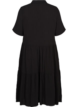Viscose midi-jurk met korte mouwen, Black solid , Packshot image number 1
