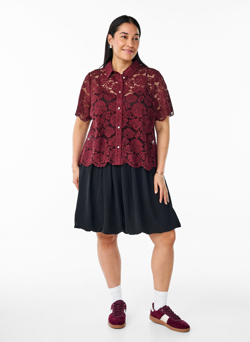 Korte ballonrok met een elastische taille, Zwart, Model image number 1