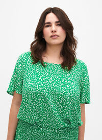 FLASH - Viscose blouse met korte mouwen en print, Bright Green Wh.AOP, Model