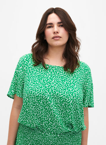 FLASH - Viscose blouse met korte mouwen en print, Bright Green Wh.AOP, Model image number 0