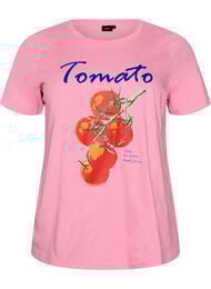 T-shirt van biologisch katoen met tomatenprint, Roze