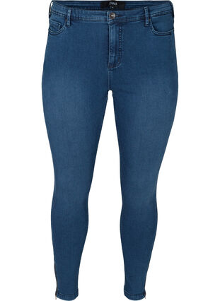 Cropped Amy jeans met hoge taille en ritssluiting, Dark blue denim, Packshot image number 0