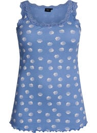 Top met print en kanten rand, Blauw