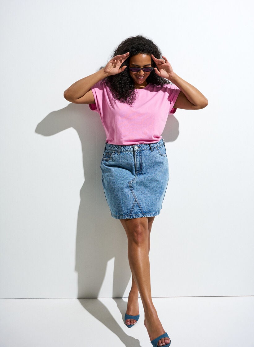 T-shirt met korte mouwen van katoenmix, Roze, Image image number 0