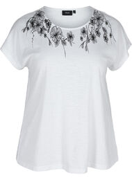 Katoenen t-shirt met print, Bright White FLOWER