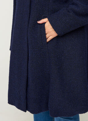 Lange jas met capuchon en wol, Black, Model image number 2