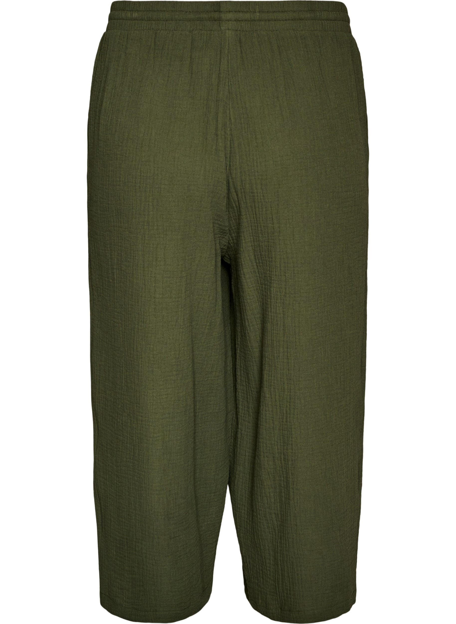 Zizzi Culotte broek van katoen met hoge taille, Groen, Packshot image number 1