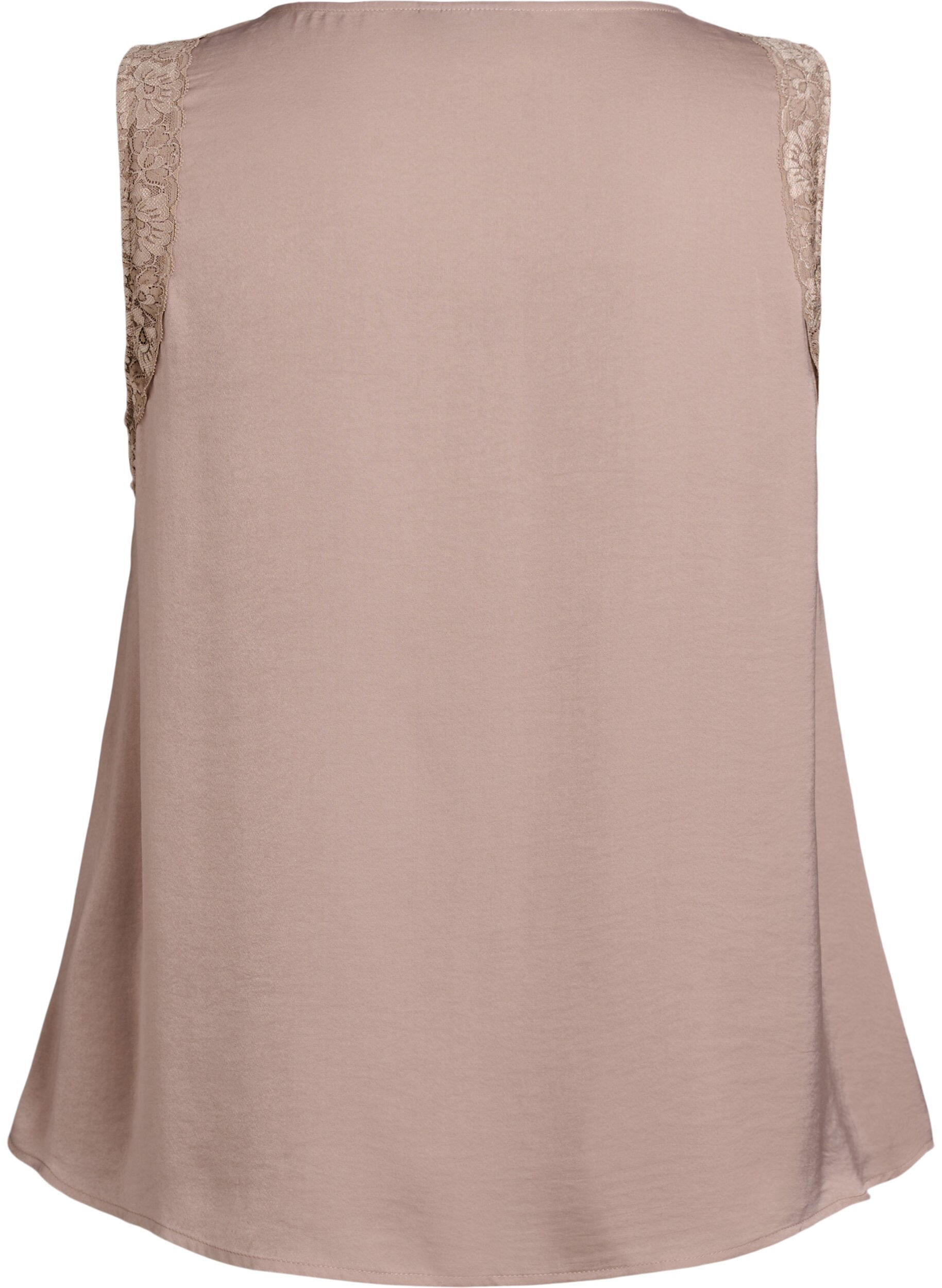 Zizzi Mouwloze top met kant, Beige, Packshot image number 1