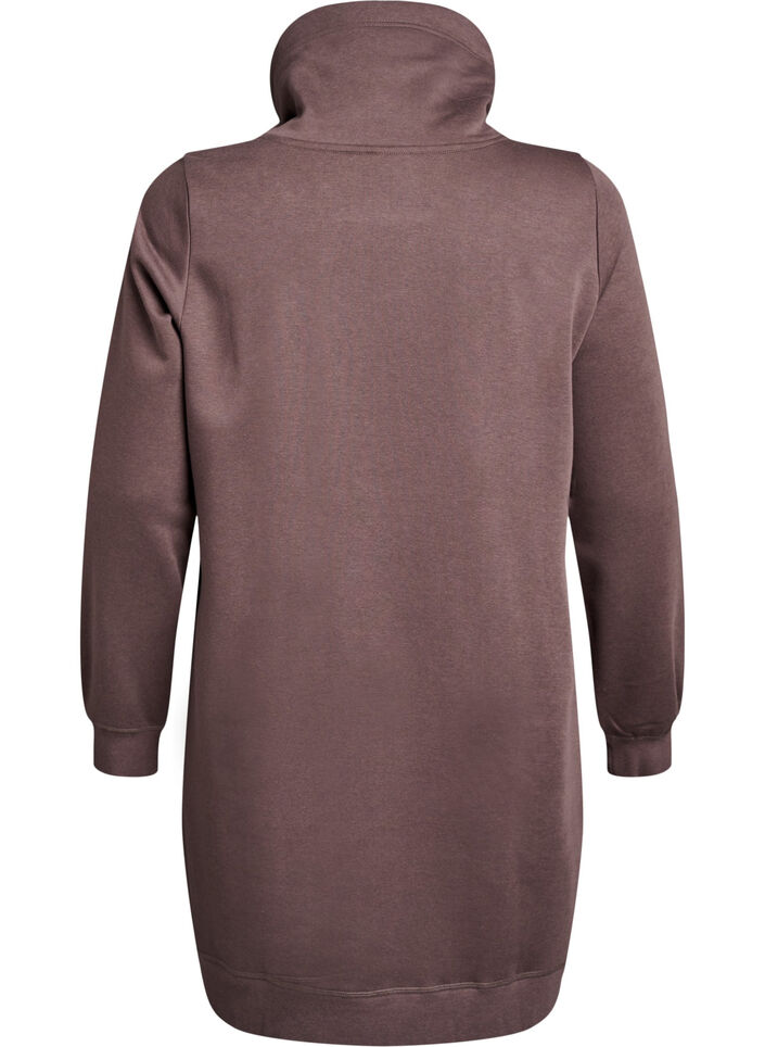 Kort sweatshirt jurk met hoge kraag en zakken, Bruin, Packshot image number 1