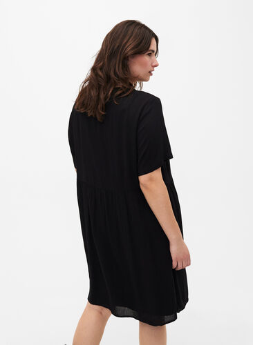 A-lijn viscose jurk met korte mouwen, Black, Model image number 1