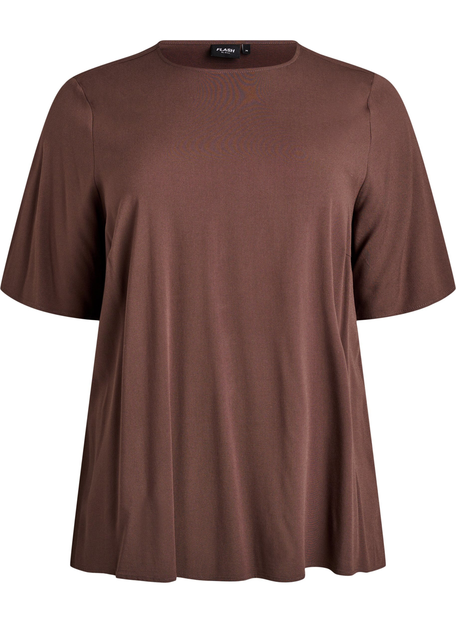 Zizzi FLASH - Geweven blouse met korte mouwen en ronde hals, Bruin, Packshot image number 0