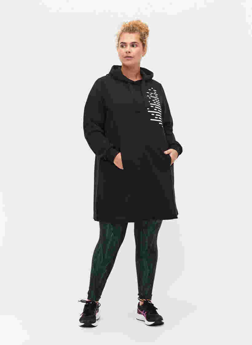 Lang sweatshirt met capuchon en zakken, Black, Model image number 2