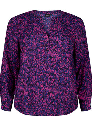 FLASH - Blouse met lange mouwen en print, Pink Blue AOP, Packshot image number 0