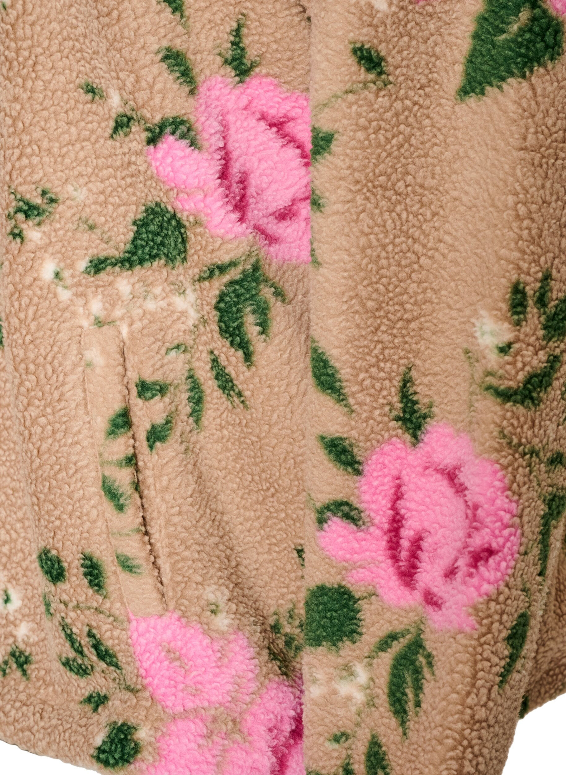 ZizziFloral fleecejack met een hoogsluitende kraag en ritssluiting, Beige, Packshot image number 3