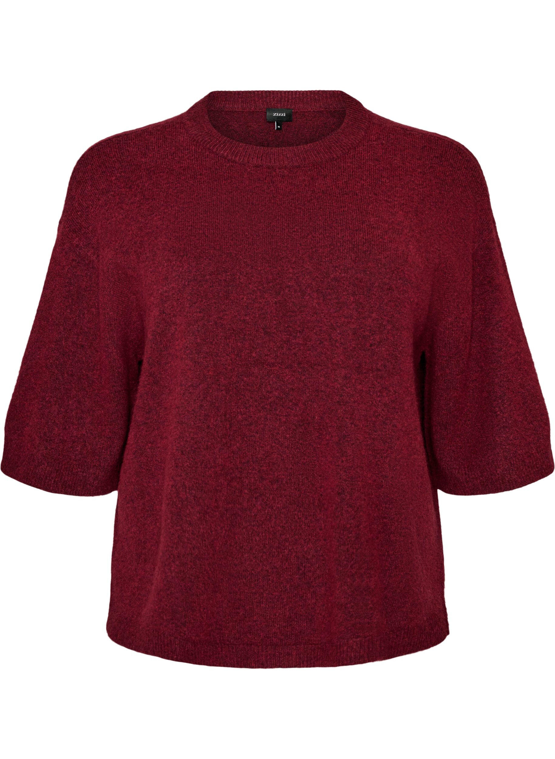 ZizziLos gebreide shirt met korte mouwen, Rood, Packshot image number 0