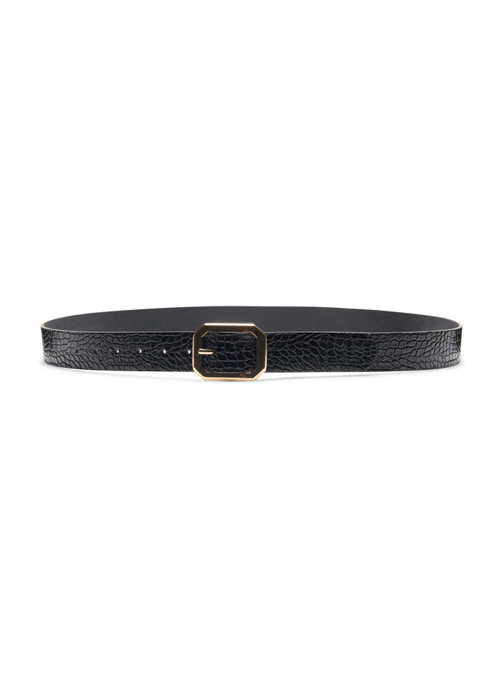 Kunstleren riem met krokodillenpatroon, Black w. Gold Buckle, Packshot image number 2