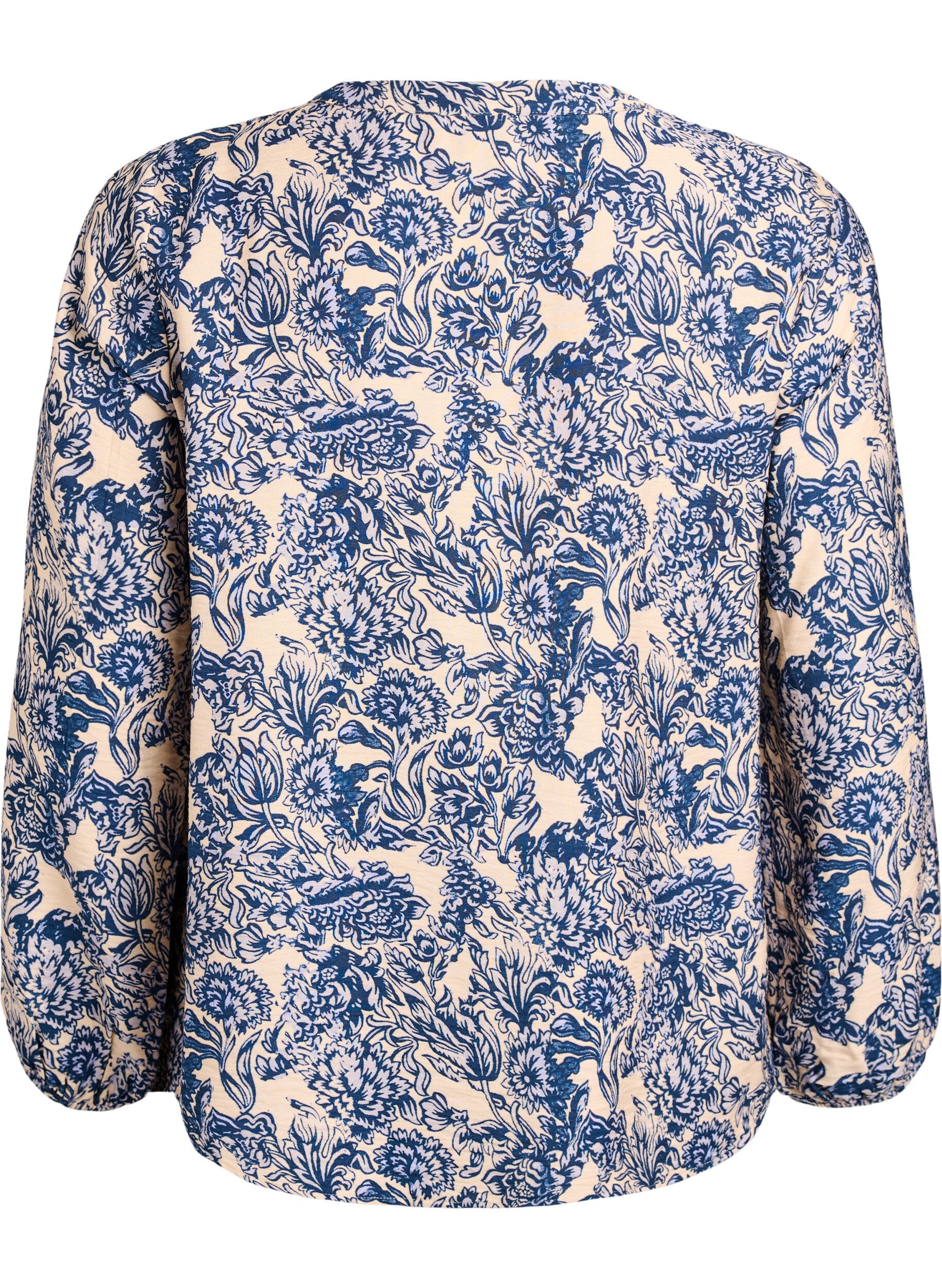 Zizzi Blouse met lange mouwen met patroon en knopen, Blauw, Packshot image number 1