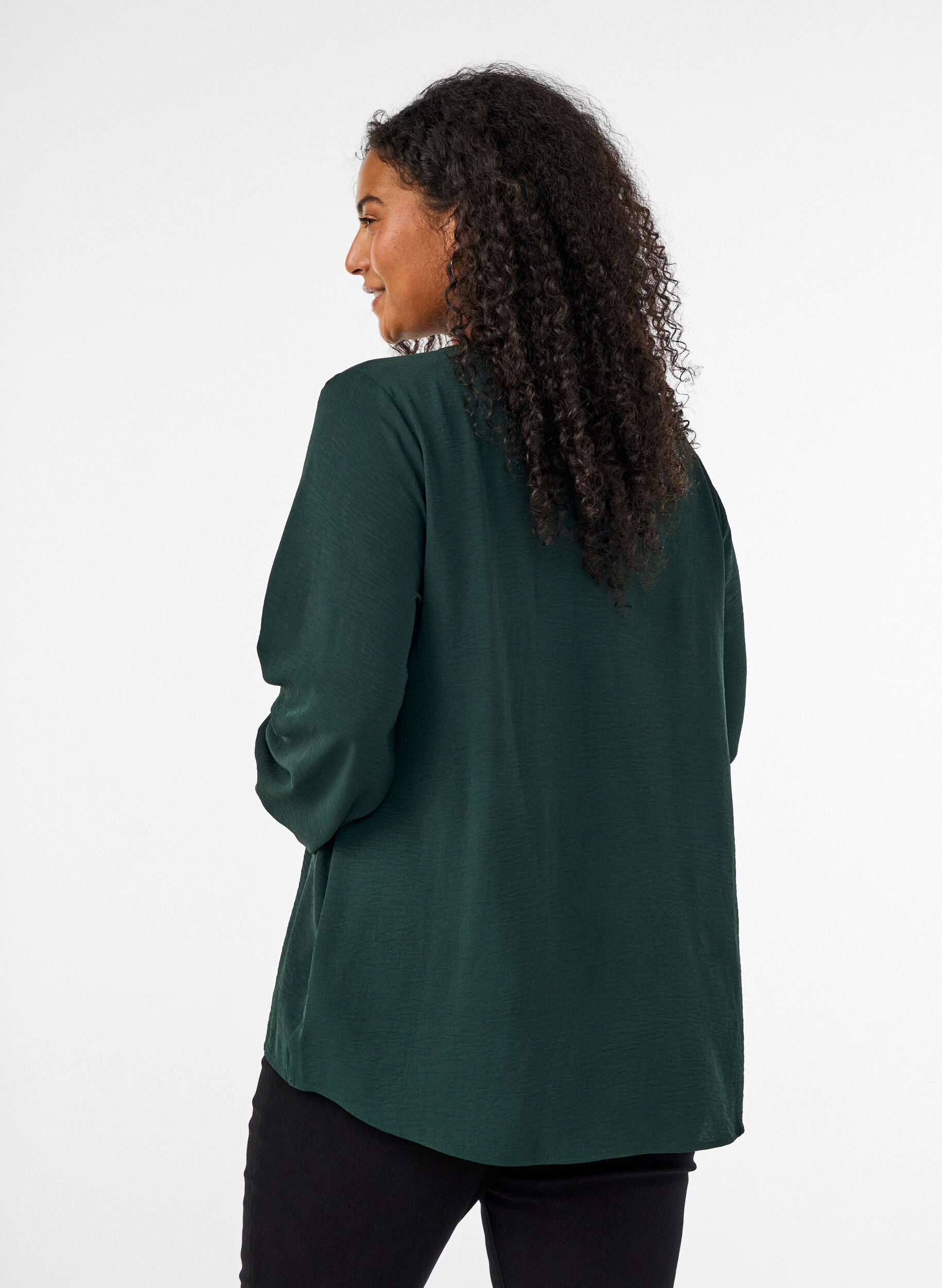 ZizziBlouse met smockmanchetten en V-hals, Groen, Model image number 2