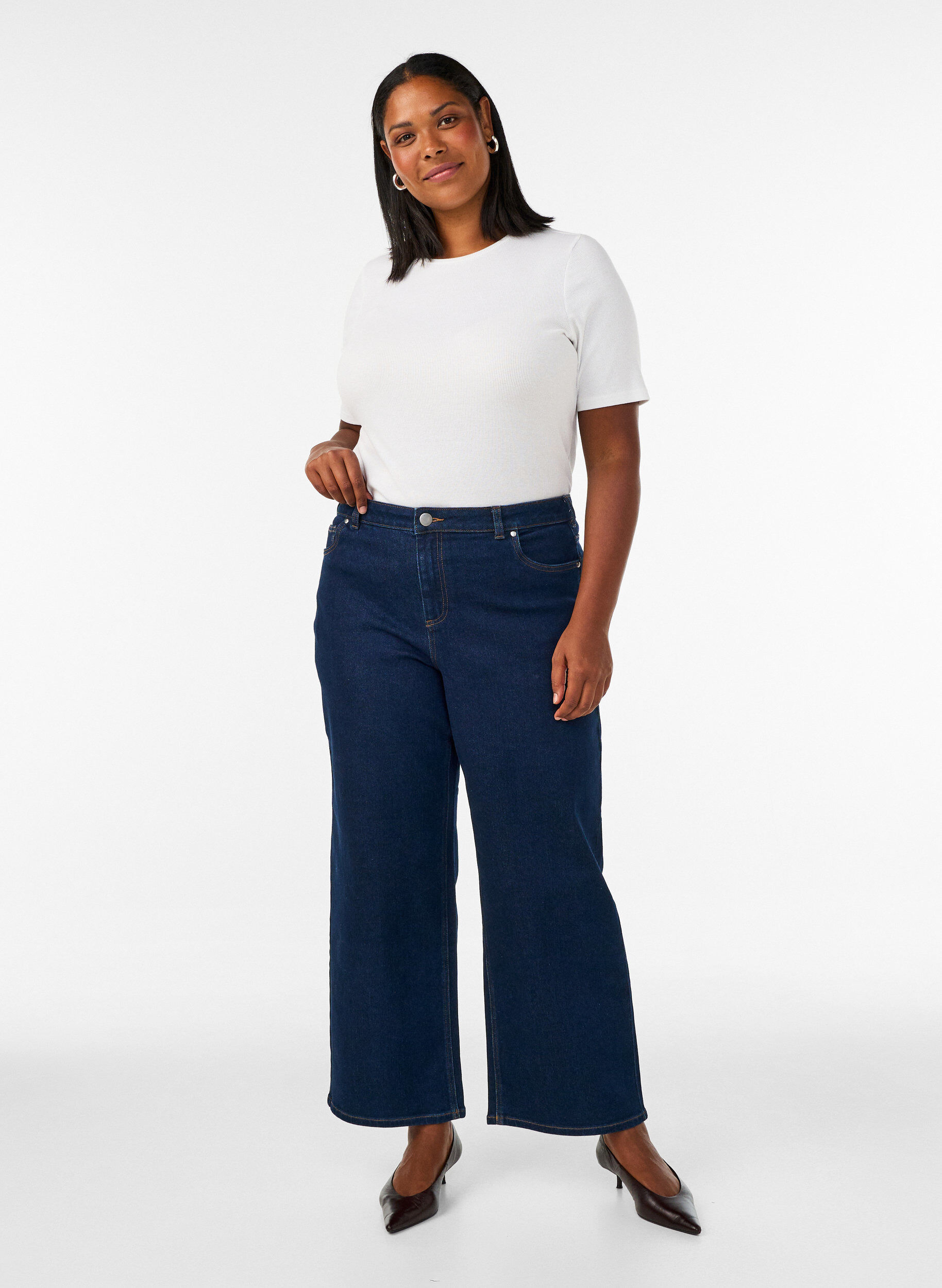 ZizziMyra jeans met hoge taille en wide fit, Blauw, Model image number 0