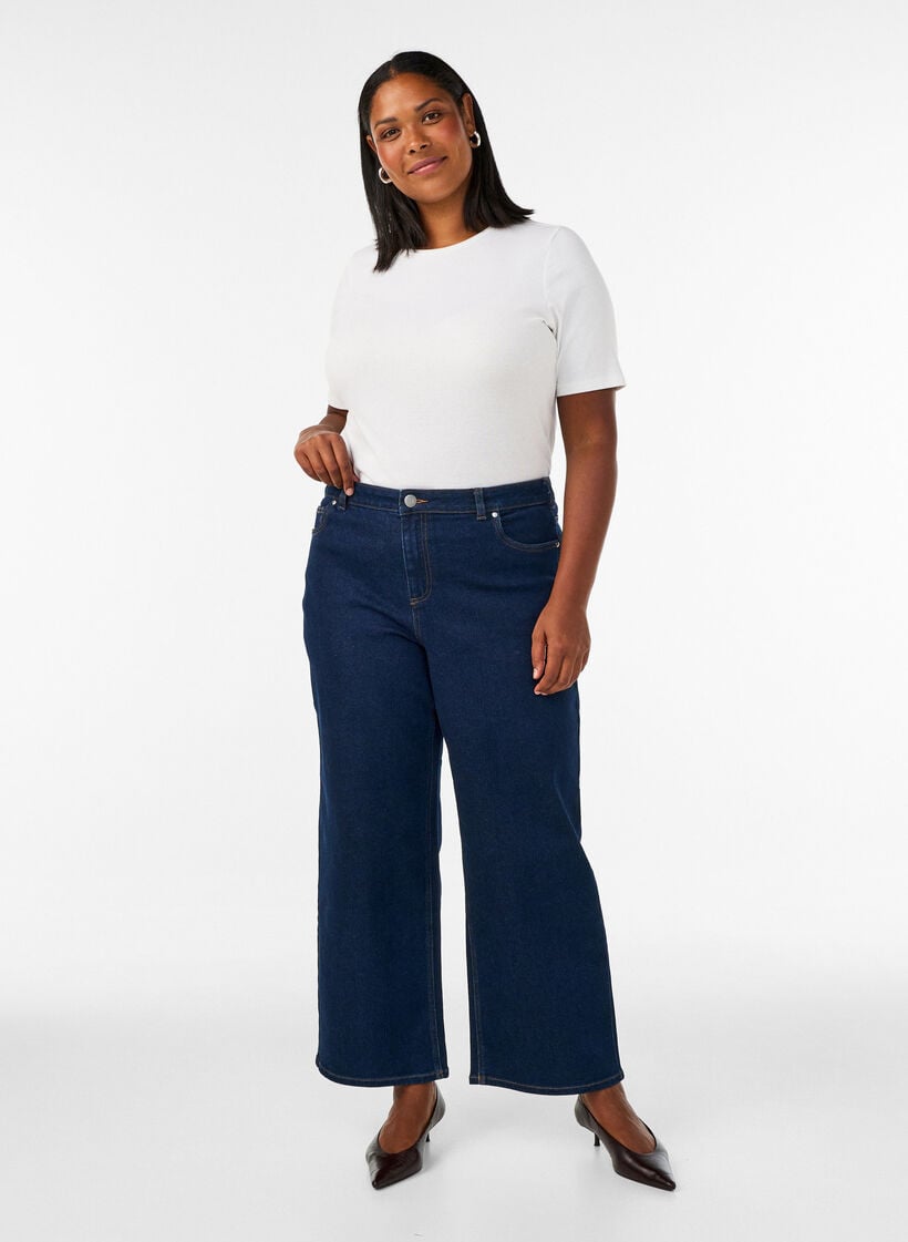 Myra jeans met hoge taille en wide fit, Blauw, Model image number 0