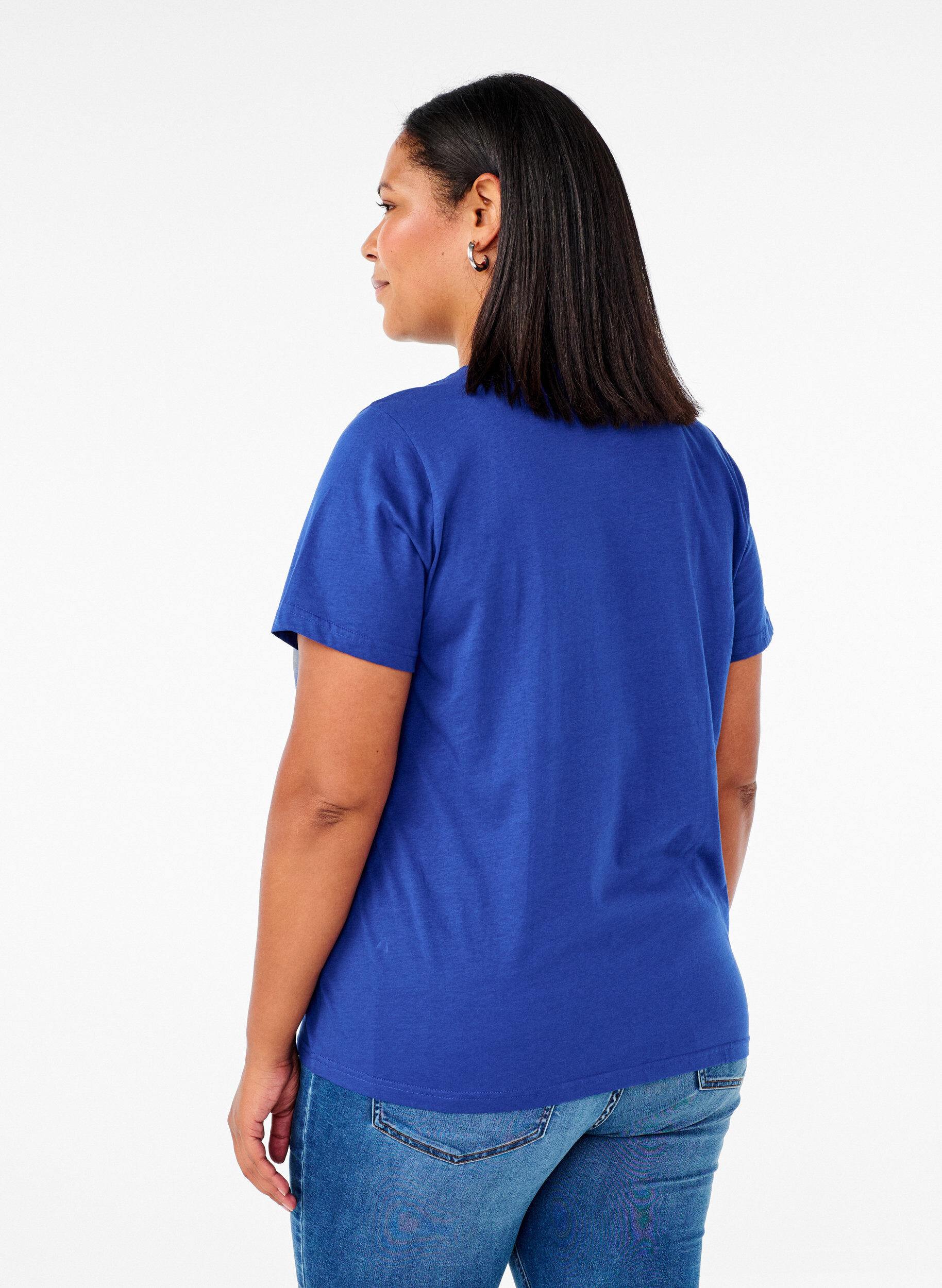 Zizzi Basic katoenen T-shirt met ronde hals, Blauw, Model image number 2