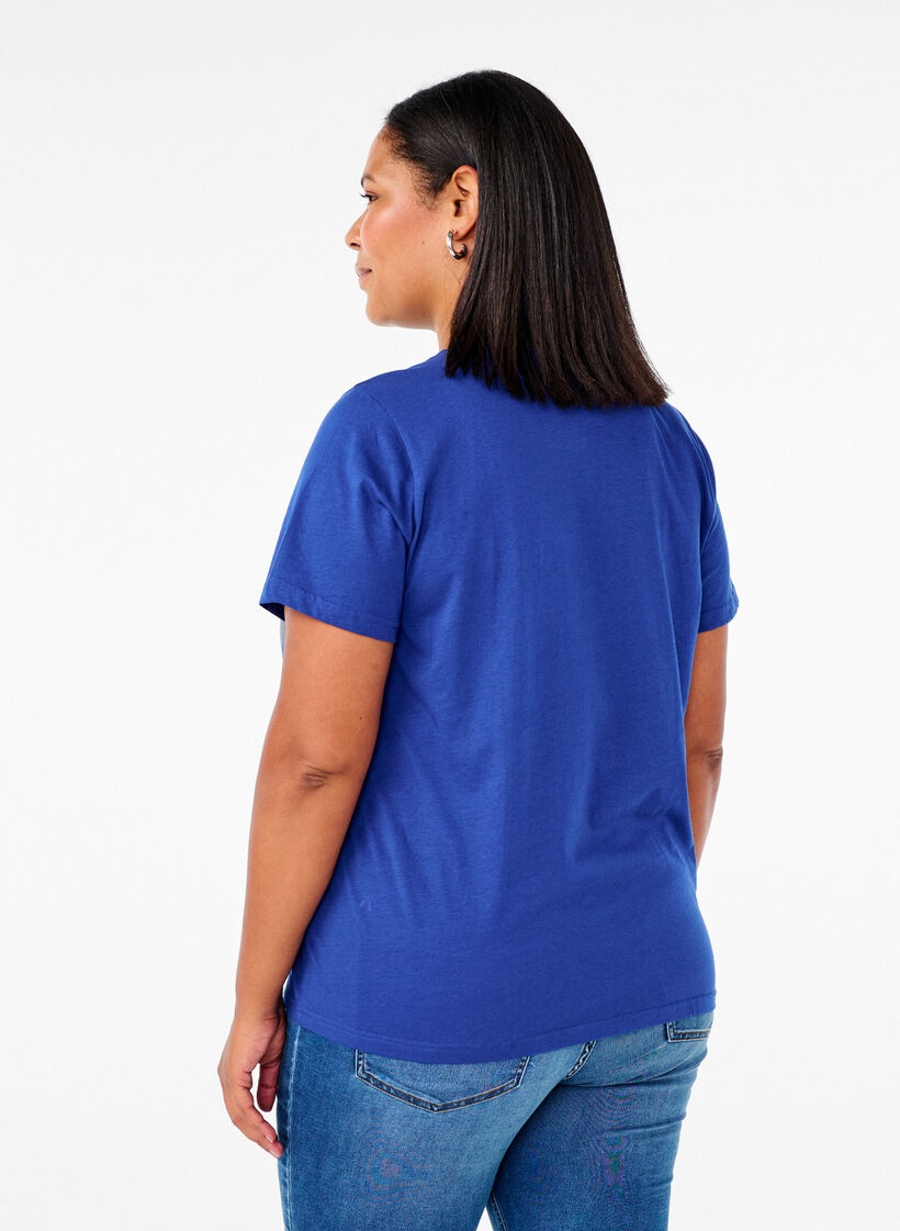 Basic katoenen T-shirt met ronde hals, Blauw, Model image number 2
